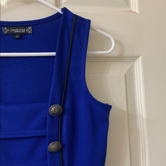 🌷3 for$20🌷C’est Moi, US S, Blue & Black Double Breasted Military Style Dress - Picture 6 of 10